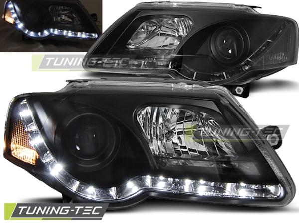 LED Tagfahrlicht Design Scheinwerfer passend für VW Passat 3C B6 05-10 schwarz