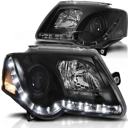 LED Tagfahrlicht Design Scheinwerfer passend für VW Passat 3C B6 05-10 schwarz