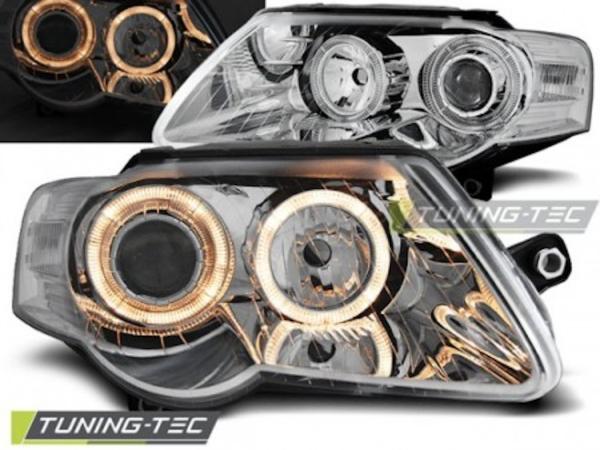 Scheinwerfer Angel Eyes passend für VW Passat 3C B6 Bj. 05-10 Chrom