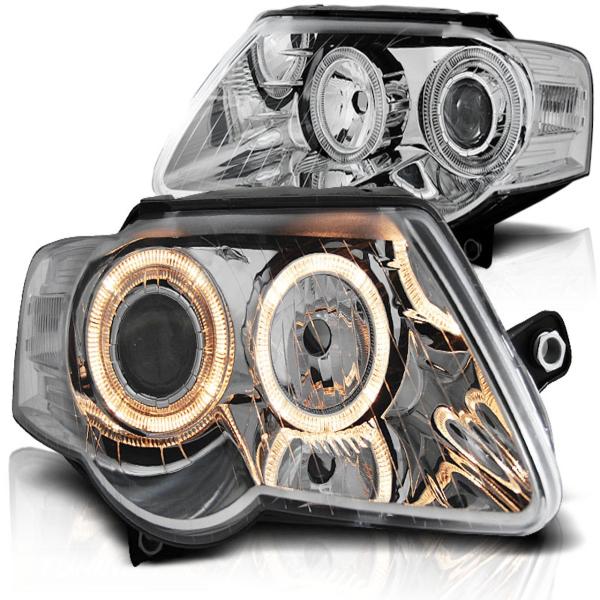Scheinwerfer Angel Eyes passend für VW Passat 3C B6 Bj. 05-10 Chrom
