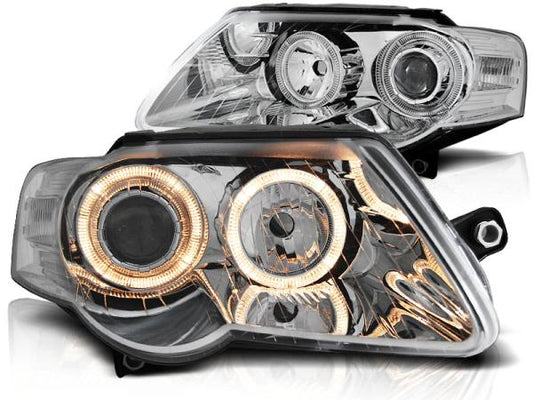 Scheinwerfer Angel Eyes passend für VW Passat 3C B6 Bj. 05-10 Chrom