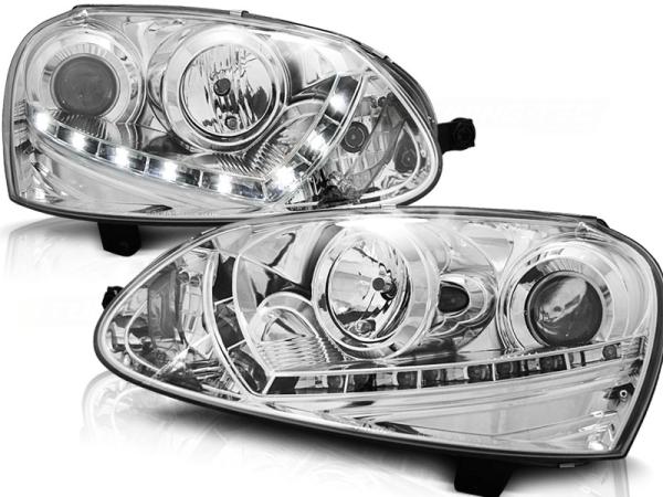 Scheinwerfer LED Tagfahrlicht Optik passend für VW Golf 5 Jetta 5 Bj. 03-10 Chrom