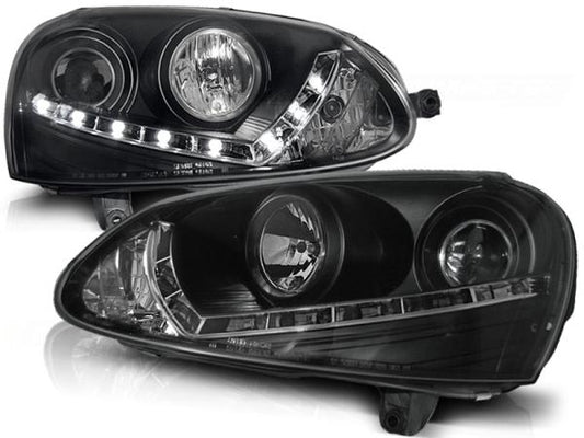 Scheinwerfer LED Tagfahrlicht Optik passend für VW Golf 5 Jetta 5 Bj. 03-10 Schwarz