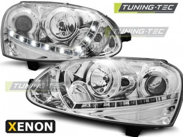 Xenon Scheinwerfer LED Tagfahrlicht Optik passend für VW Golf 5 Jetta 5 Bj. 03-10 Chrom