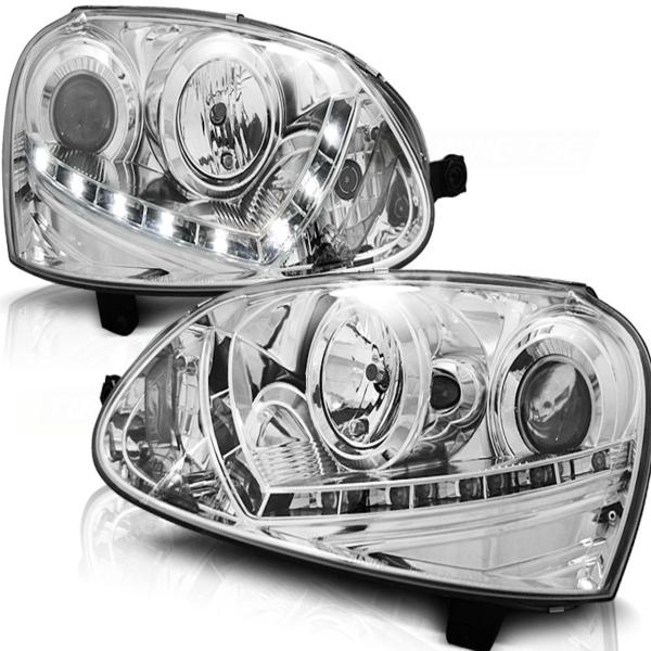 Xenon Scheinwerfer LED Tagfahrlicht Optik passend für VW Golf 5 Jetta 5 Bj. 03-10 Chrom