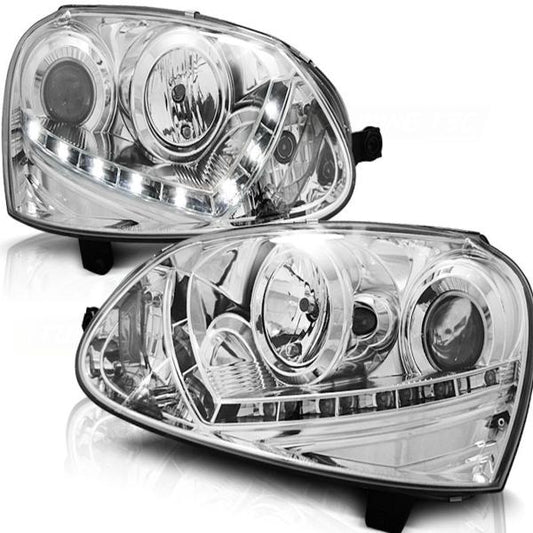 Xenon Scheinwerfer LED Tagfahrlicht Optik passend für VW Golf 5 Jetta 5 Bj. 03-10 Chrom