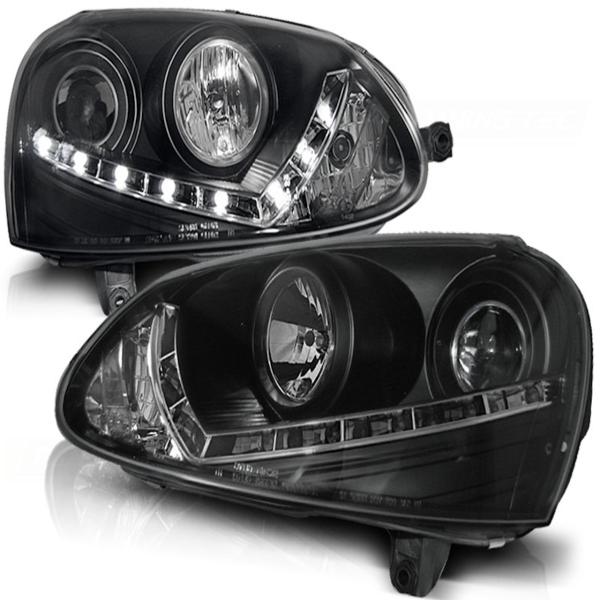 Xenon Scheinwerfer LED Tagfahrlicht Optik passend für VW Golf 5 Jetta 5  03-10 Schwarz