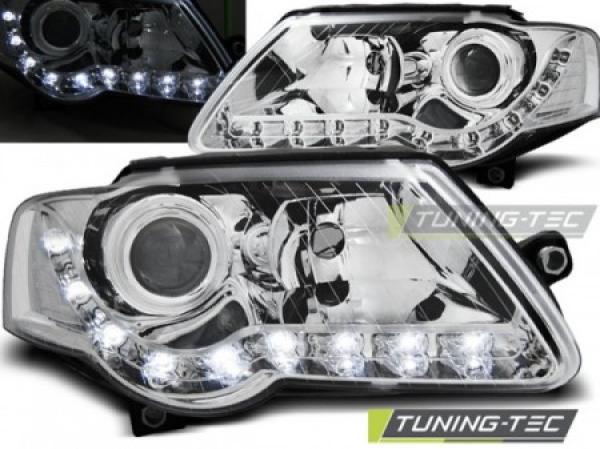 Scheinwerfer LED Tagfahrlicht Optik passend für VW Passat 3C B6 Bj. 05-10 Chrom