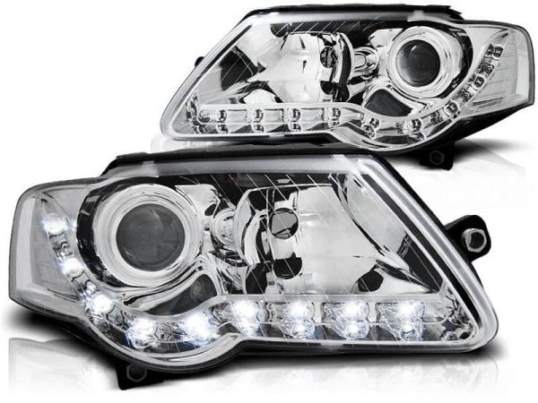 Scheinwerfer LED Tagfahrlicht Optik passend für VW Passat 3C B6 Bj. 05-10 Chrom