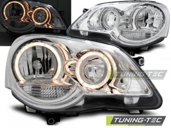 Scheinwerfer Angel Eyes passend für VW Polo 9N3 Bj. 05-09 Chrom