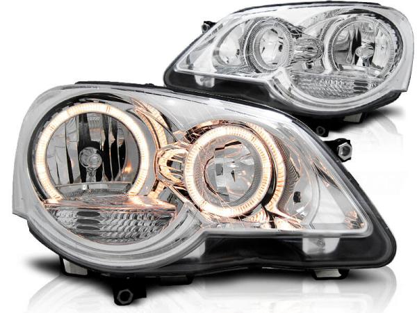 Scheinwerfer Angel Eyes passend für VW Polo 9N3 Bj. 05-09 Chrom