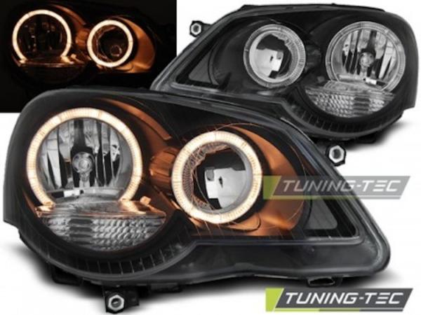 Scheinwerfer Angel Eyes passend für VW Polo 9N3 Bj. 05-09 Schwarz
