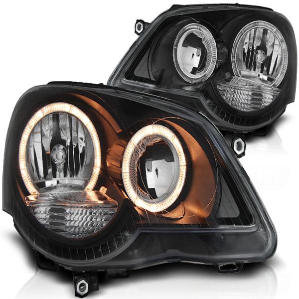 Scheinwerfer Angel Eyes passend für VW Polo 9N3 Bj. 05-09 Schwarz