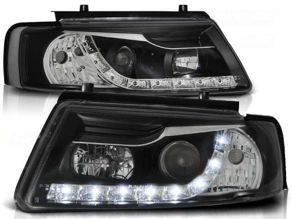 LED Tagfahrlicht Design Scheinwerfer passend für VW Passat 3B (B5) 96-00 schwarz