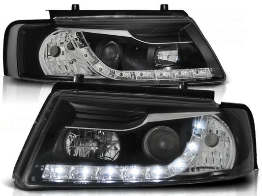 LED Tagfahrlicht Design Scheinwerfer passend für VW Passat 3B (B5) 96-00 schwarz