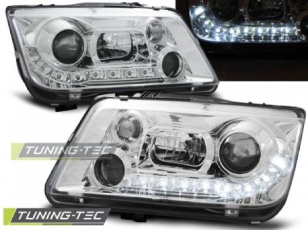 LED Tagfahrlicht Design Scheinwerfer passend für VW Bora 98-05 chrom