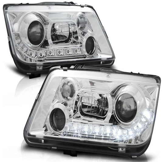 LED Tagfahrlicht Design Scheinwerfer passend für VW Bora 98-05 chrom