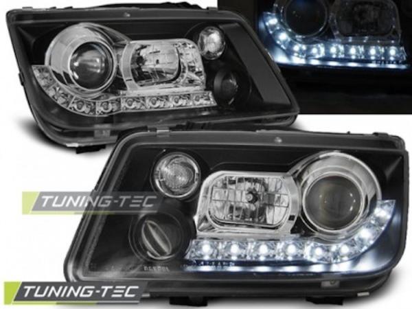 LED Tagfahrlicht Design Scheinwerfer passend für VW Bora 98-05 schwarz