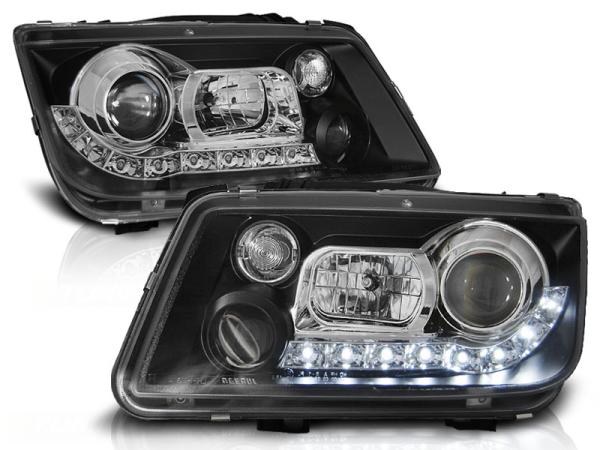 LED Tagfahrlicht Design Scheinwerfer passend für VW Bora 98-05 schwarz
