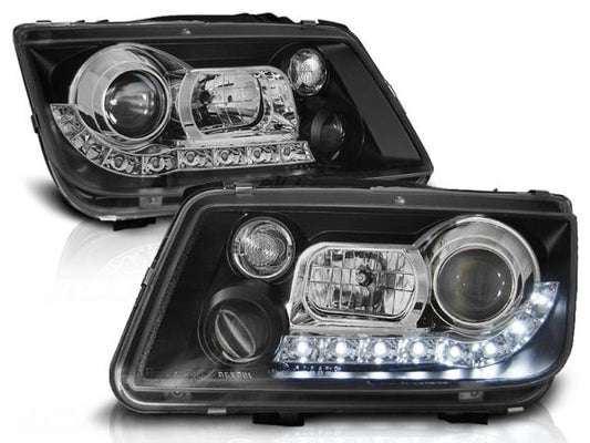 LED Tagfahrlicht Design Scheinwerfer passend für VW Bora 98-05 schwarz