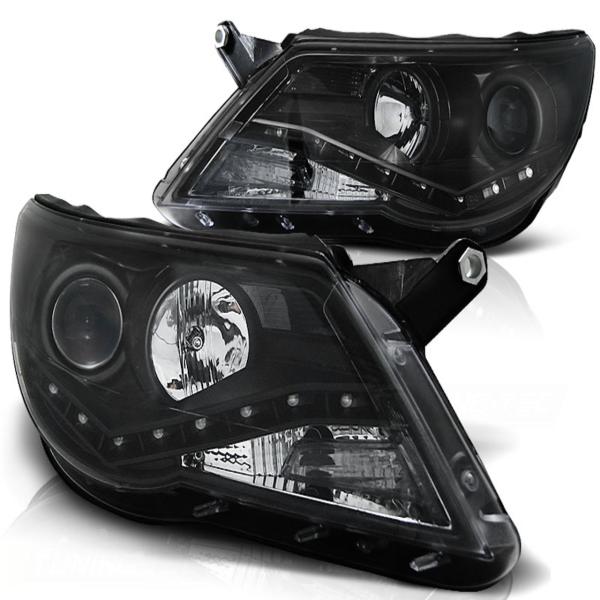 Scheinwerfer LED Tagfahrlicht Optik passend für VW Tiguan 5N Bj. 07-11 Schwarz
