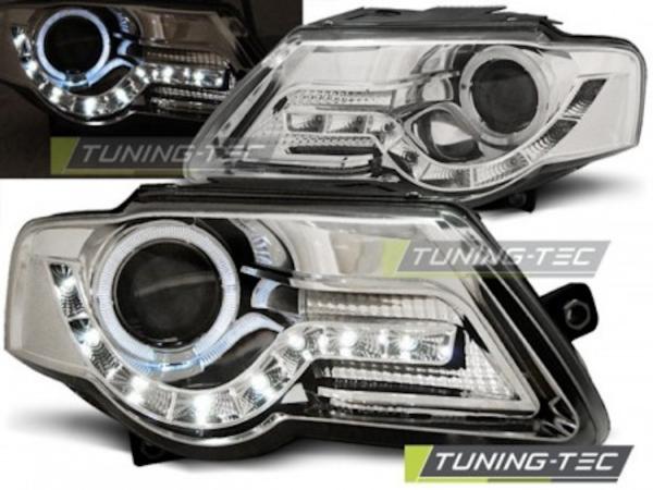 LED Tagfahrlicht Design Scheinwerfer passend für VW Passat 3C B6 05-10 chrom