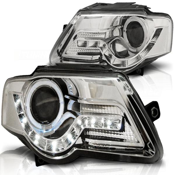 LED Tagfahrlicht Design Scheinwerfer passend für VW Passat 3C B6 05-10 chrom