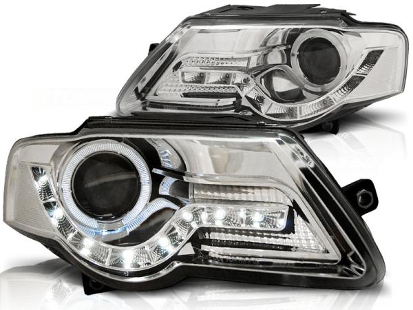 LED Tagfahrlicht Design Scheinwerfer passend für VW Passat 3C B6 05-10 chrom