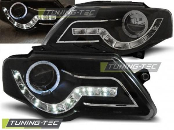 LED Tagfahrlicht Design Scheinwerfer passend für VW Passat 3C B6 05-10 schwarz
