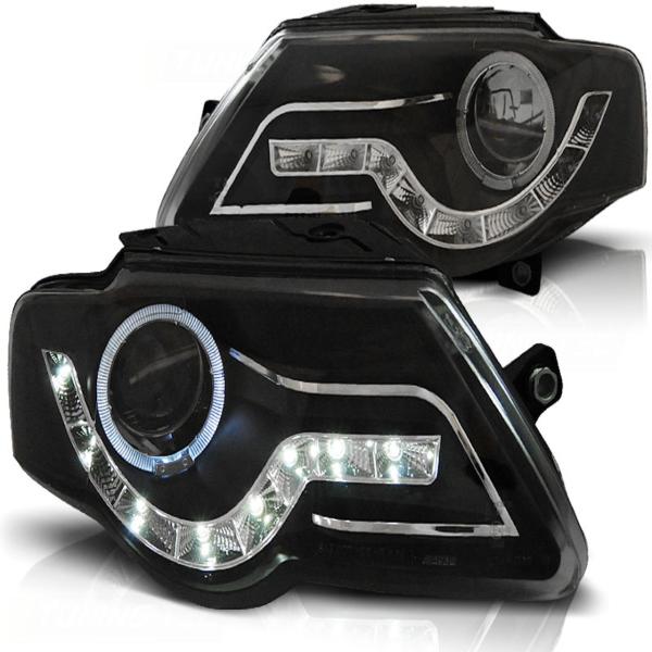 LED Tagfahrlicht Design Scheinwerfer passend für VW Passat 3C B6 05-10 schwarz