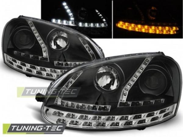 LED Tagfahrlicht Design Scheinwerfer passend für VW Golf 5 schwarz mit LED Blinker