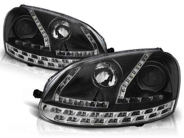 LED Tagfahrlicht Design Scheinwerfer passend für VW Golf 5 schwarz mit LED Blinker