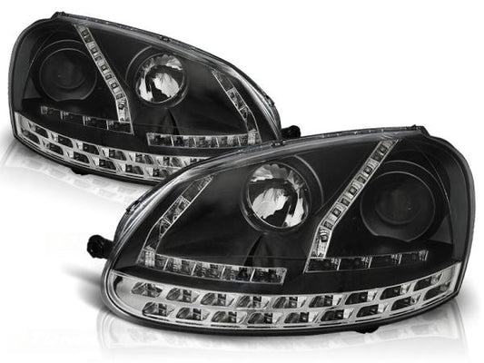 LED Tagfahrlicht Design Scheinwerfer passend für VW Golf 5 schwarz mit LED Blinker
