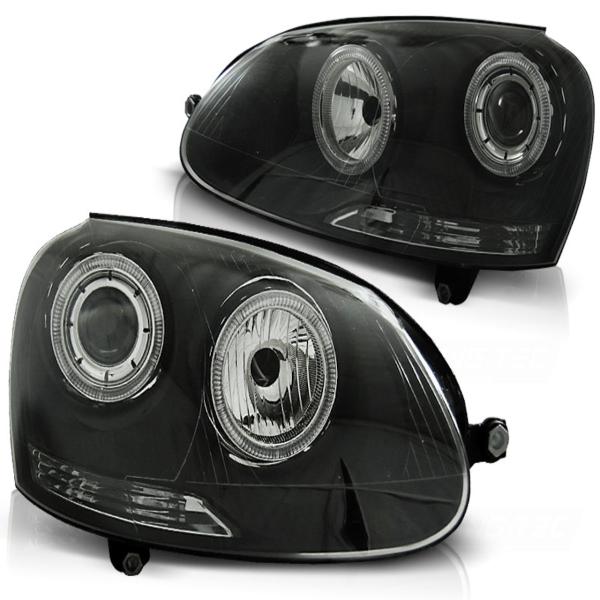 LED Angel Eyes Scheinwerfer passend für VW Golf 5 03-09 schwarz