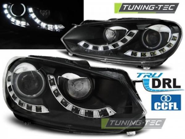 Scheinwerfer DRL LED Tagfahrlicht passend für VW Golf 6 Bj. 08-13 Schwarz Dual DRL