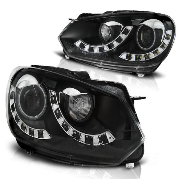 Scheinwerfer DRL LED Tagfahrlicht passend für VW Golf 6 Bj. 08-13 Schwarz Dual DRL