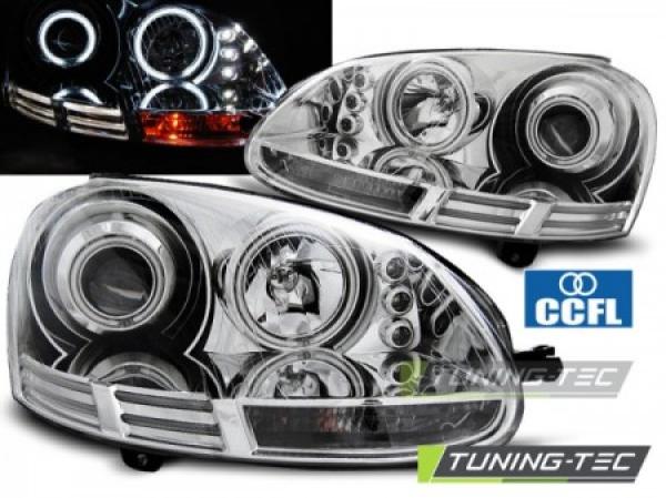 Scheinwerfer CCFL Angel Eyes passend für VW Golf 5 Jetta 5 Bj. 03-10 Chrom