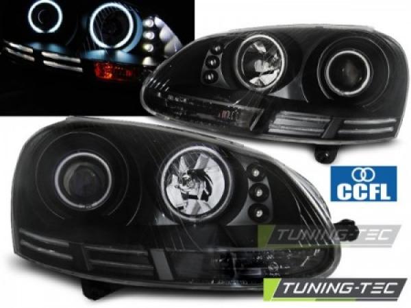 Scheinwerfer CCFL Angel Eyes passend für VW Golf 5 Jetta 5 Bj. 03-10 Schwarz