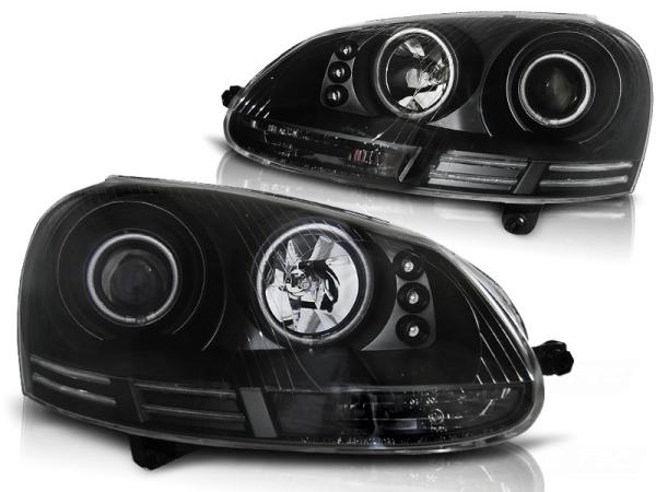 Scheinwerfer CCFL Angel Eyes passend für VW Golf 5 Jetta 5 Bj. 03-10 Schwarz