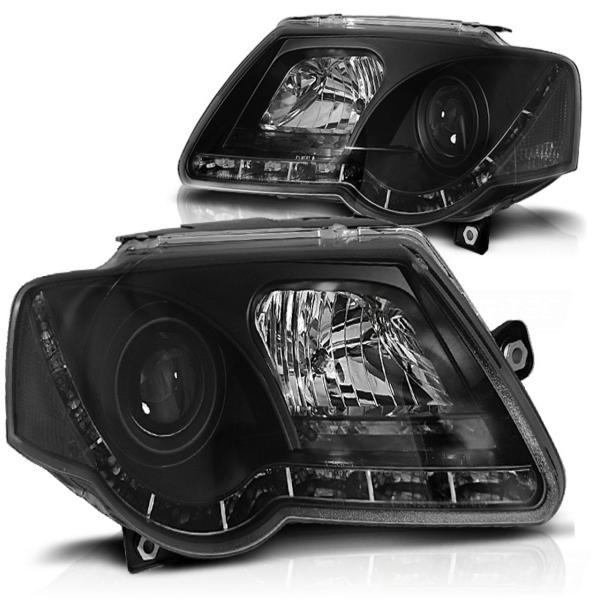 LED Tagfahrlicht Scheinwerfer passend für VW Passat 3C B6 05-10 schwarz