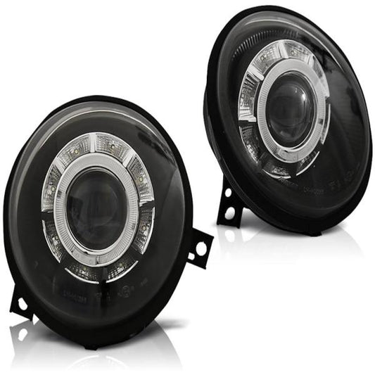 Scheinwerfer LED Angel Eyes passend für VW Lupo 6X Bj. 98-05 Schwarz