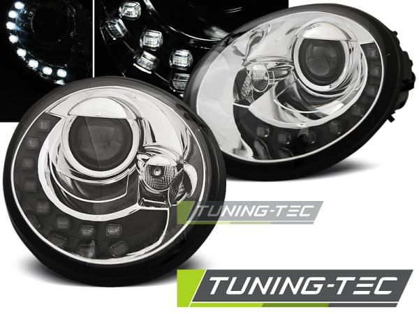 LED Tagfahrlicht Design Scheinwerfer passend für VW New Beetle 98-05 chrom