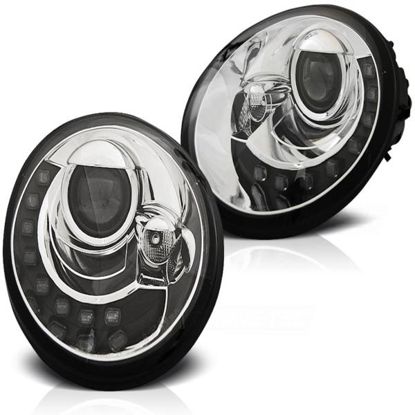 LED Tagfahrlicht Design Scheinwerfer passend für VW New Beetle 98-05 chrom