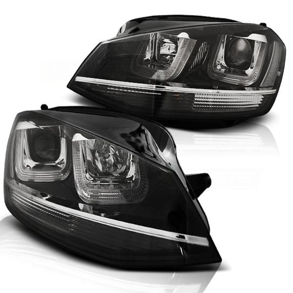 Scheinwerfer U-Tube LED Tagfahrlicht passend für VW Golf 7 Bj. 12-16 Schwarz Chrom