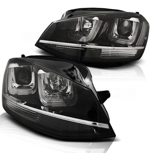 Scheinwerfer U-Tube LED Tagfahrlicht passend für VW Golf 7 Bj. 12-16 Schwarz Chrom