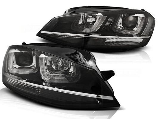 Scheinwerfer U-Tube LED Tagfahrlicht passend für VW Golf 7 Bj. 12-16 Schwarz Chrom