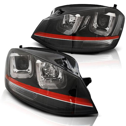 Scheinwerfer U-Tube LED Tagfahrlicht passend für VW Golf 7 Bj. 12-16 Schwarz Rot Edition