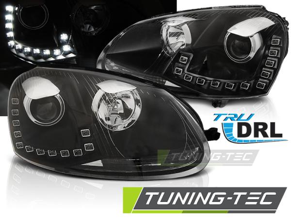 LED Tagfahrlicht Scheinwerfer passend für VW Golf 5 03-09 im Golf 6 Design