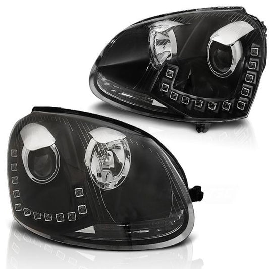 LED Tagfahrlicht Scheinwerfer passend für VW Golf 5 03-09 im Golf 6 Design