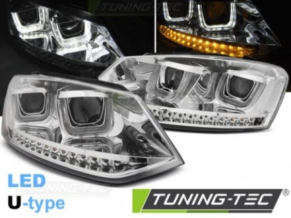 Scheinwerfer U-Tube LED Tagfahrlicht Optik passend für VW Polo 6R 6C Bj. 09-17 Chrom